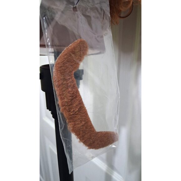 Curly Brown Rockstar Wig Gold Sunglasses Mustache Chain Rocker 80s Costume NEW - Picture 2 of 7